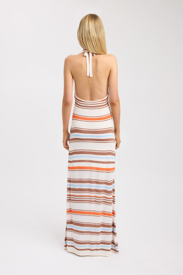 back Skye Stripe Maxi Dress Kookai Straight Maxi Fitted Scoopneck womens-dresses 