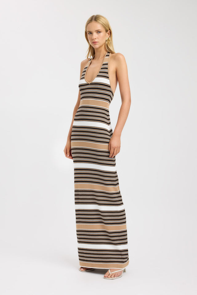 side Chelsea Stripe Low Back Dress Kookai Bodycon Maxi Fitted V-neck womens-dresses 