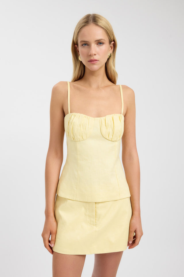 front Tahiti Gathered Bustier Top Kookai Fitted Sweetheart Sleeveless Womens-Blouse 