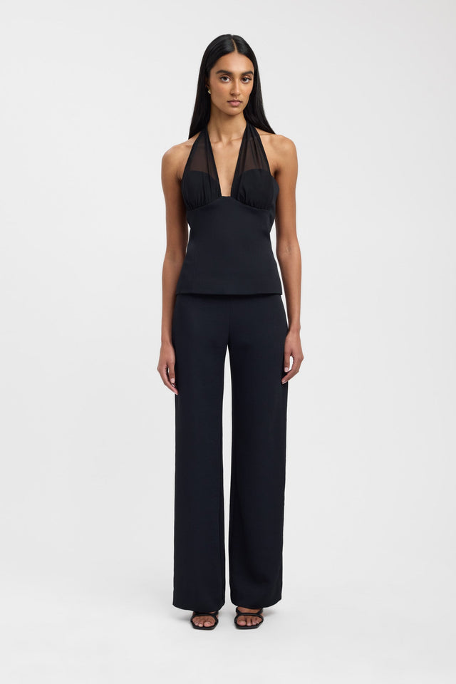 side Oyster Mesh Top Kookai Fitted Plungeneck Sleeveless Womens-Blouse 