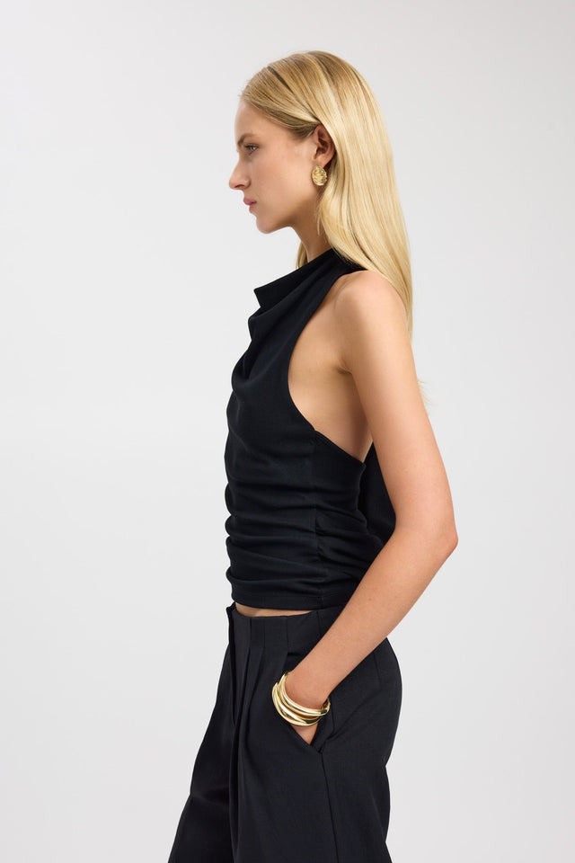 side Izia Cowl Top Kookai Fitted Highneck Sleeveless Womens-Blouse 