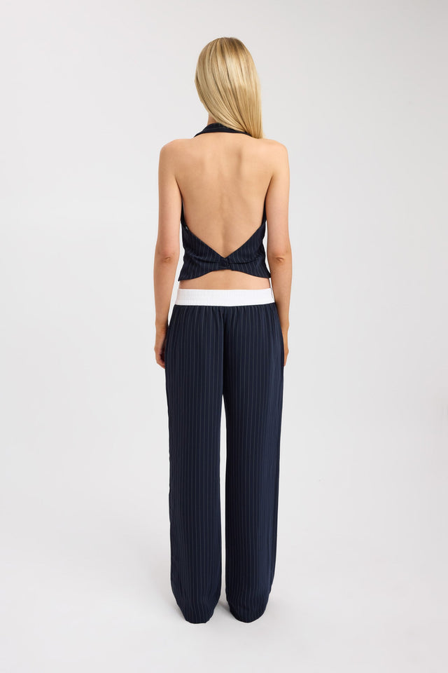 back Oslo Deep Vee Halter Top Kookai Fitted Plungeneck Sleeveless Womens-Blouse 