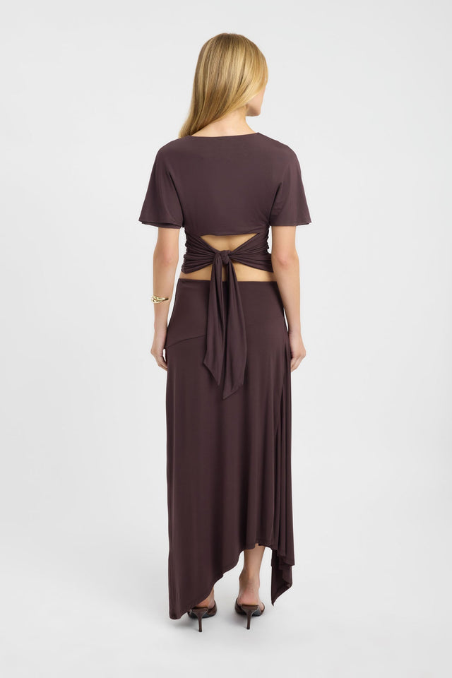 Presenting the Isla Top womens blouse in brown with fitted v-neck and short sleeves back