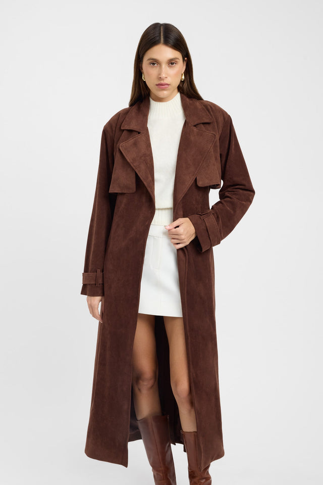 front Suki Trench Coat Kookai Long sleeve Trench-coat Full length beige womens-coats-and-jackets 