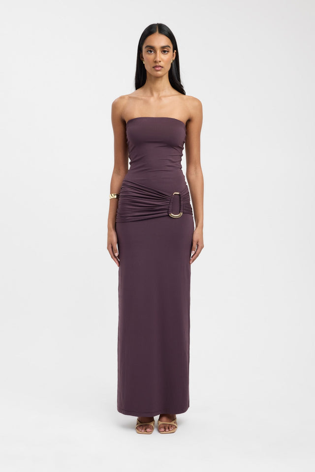 front Torin Trim Maxi Dress Kookai Bodycon Maxi Fitted Straight brown womens-dresses 