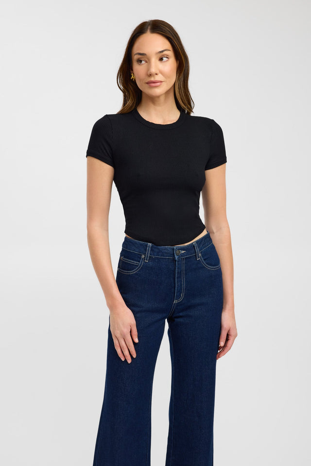 front Athena Tee Kookai Crew neck Fitted black womens-tees 
