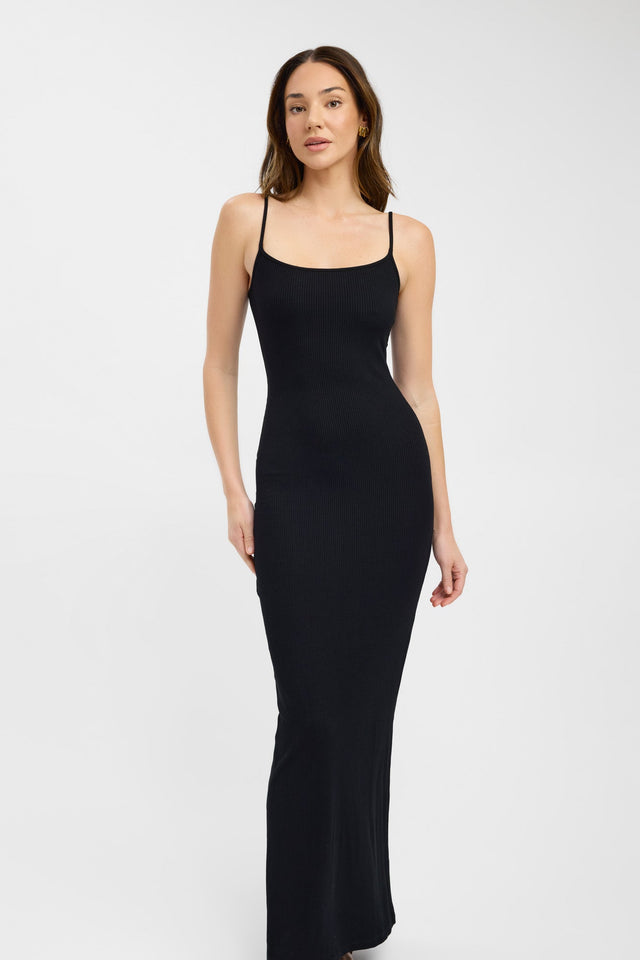 front Owen Dress Kookai Bodycon Maxi Fitted Scoopneck brown womens-dresses 