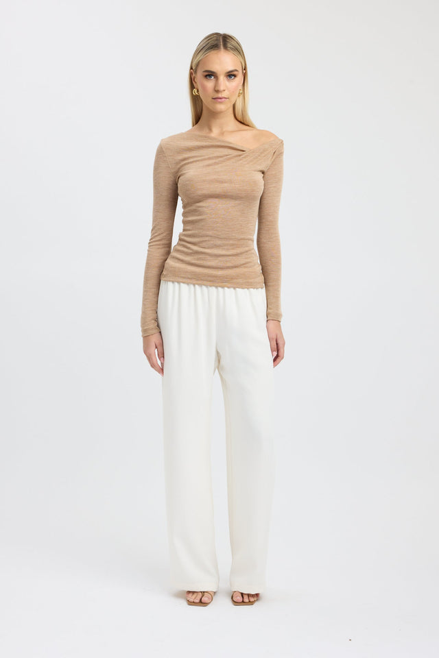 front Whistler Wool Top Kookai Fitted Asymmetry Long sleeve Womens-Blouse 