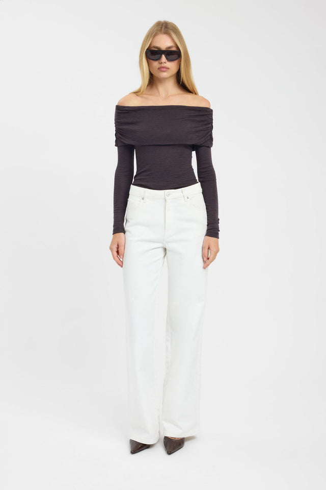 side Shiloh Fold Top Kookai Fitted Straight Long sleeve Womens-Blouse 