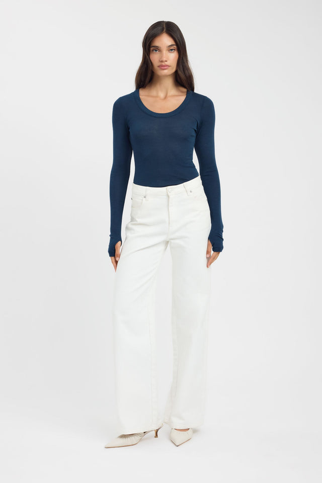front Silas Wool Top Kookai Fitted Scoopneck Long sleeve Womens-Blouse 