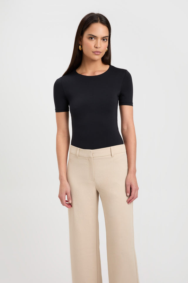 side Elina Tee Bodysuit Kookai Crew neck Fitted black womens-tees 