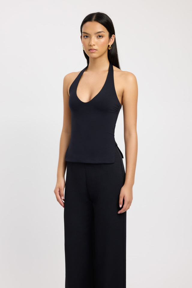 front Stella Halter Top Kookai Fitted Boatneck Sleeveless Womens-Blouse 