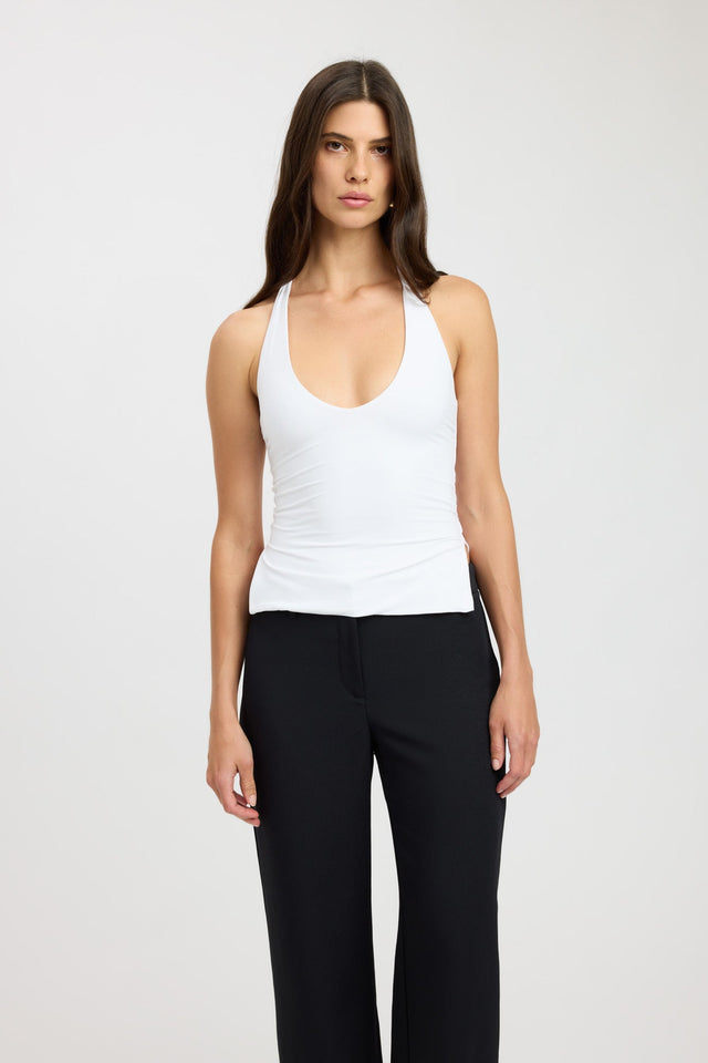 front Stella Halter Top Kookai Fitted Thick strap Scoop white womens-singlets 
