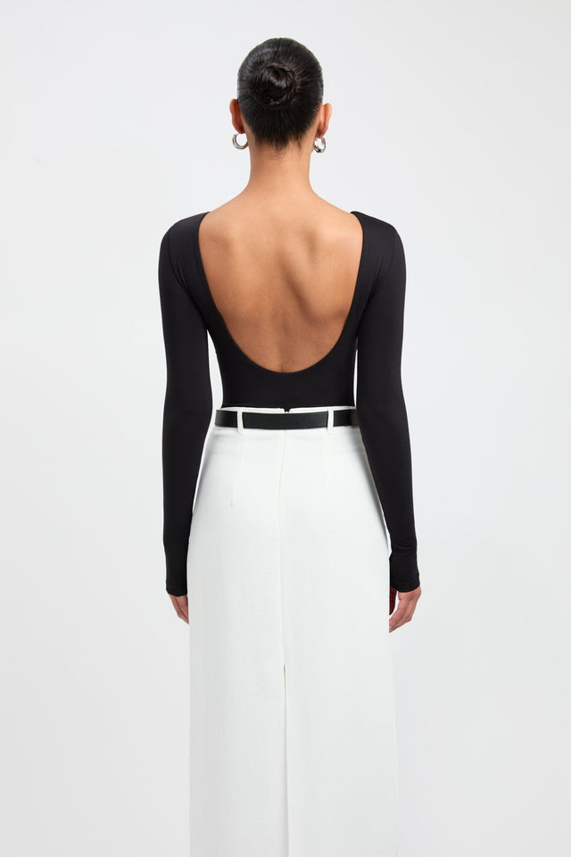 back Amari Long Sleeve Bodysuit Kookai Boat neck black womens-bodysuit 