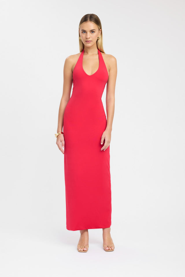 front Stella Halter Maxi Dress Kookai Bodycon Maxi Fitted Scoopneck darkblue womens-dresses 
