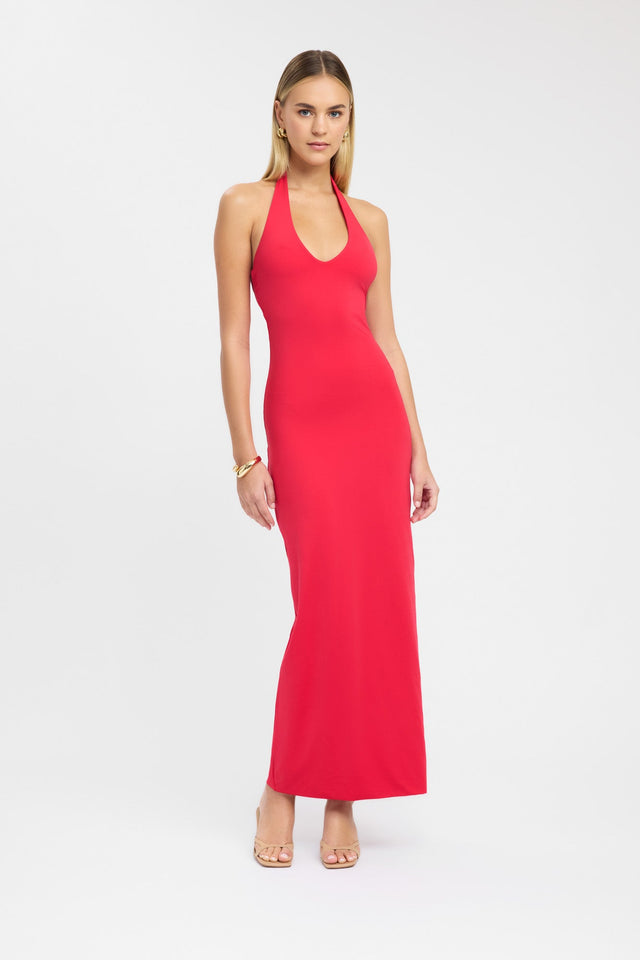 front Stella Halter Maxi Dress Kookai Bodycon Maxi Fitted Scoopneck darkblue womens-dresses 