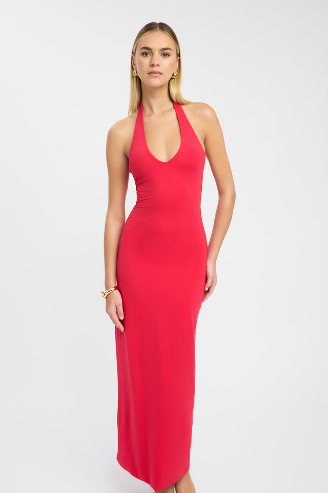 side Stella Halter Maxi Dress Kookai Bodycon Maxi Fitted Scoopneck darkblue womens-dresses 