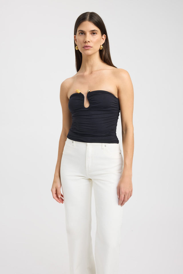 front Tayla Trim Top Kookai Fitted Sweetheart Sleeveless Womens-Blouse 
