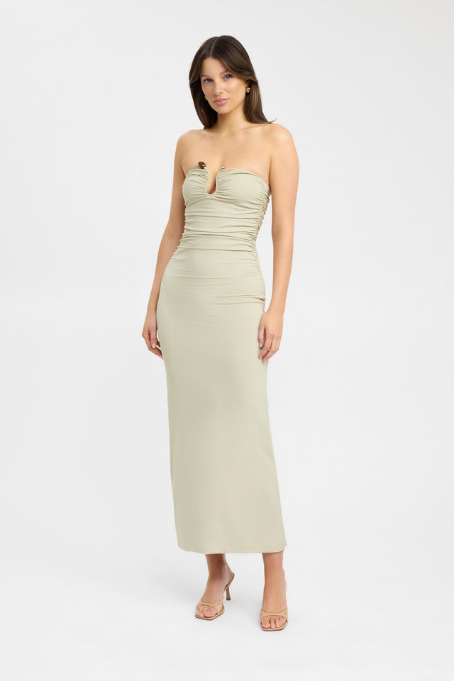 front Tayla Trim Maxi Dress Kookai Bodycon Maxi Fitted Plungeneck grey womens-dresses 