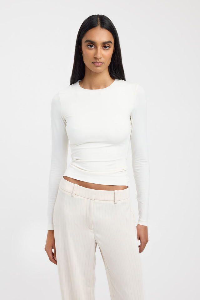 front Elina Long Sleeve Top Kookai Fitted Roundneck Long sleeve Womens-Blouse 