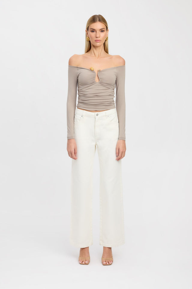 side Tayla Trim Long Sleeve Top Kookai Fitted Plungeneck Long sleeve Womens-Blouse 