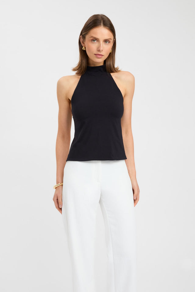 front Kaye Top Kookai Fitted Highneck Sleeveless Womens-Blouse 