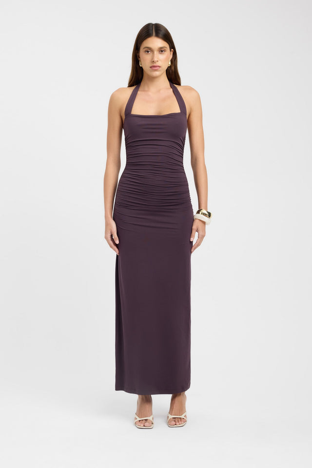 front Hailey Halter Dress Kookai Bodycon Maxi Fitted Squareneck black womens-dresses 