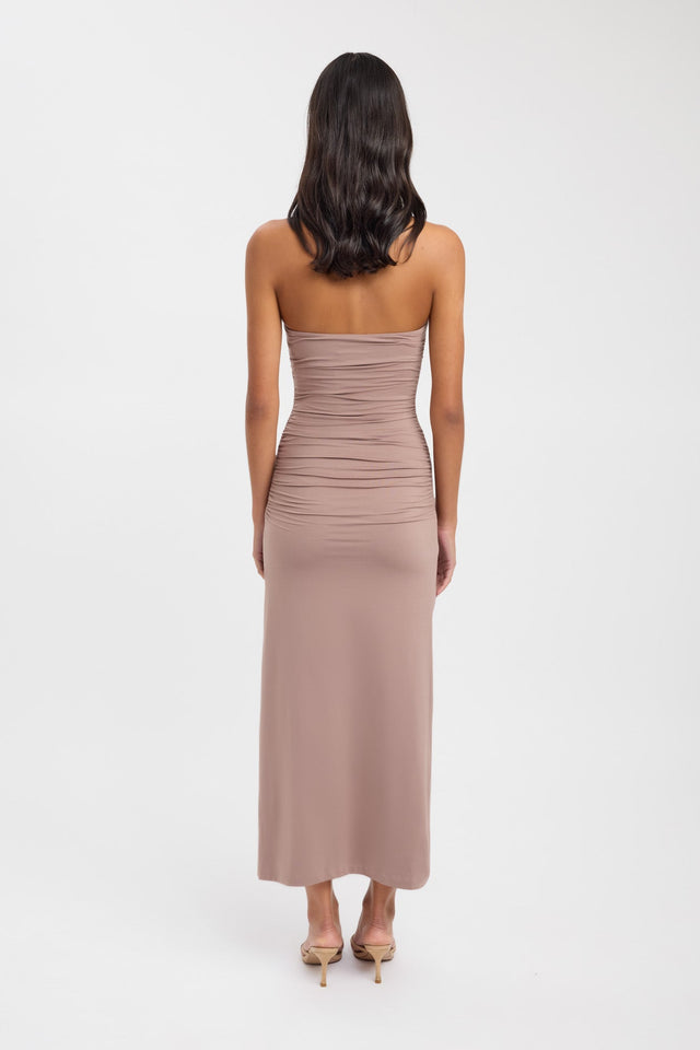 back Hailey Halter Dress Kookai Bodycon Maxi Fitted Squareneck brown womens-dresses 