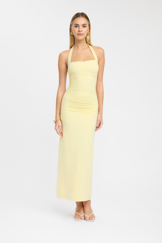 side Hailey Halter Dress Kookai Bodycon Maxi Fitted Squareneck yellow womens-dresses 