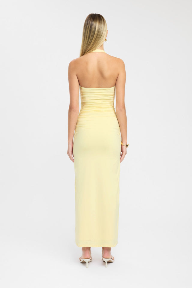 back Hailey Halter Dress Kookai Bodycon Maxi Fitted Squareneck yellow womens-dresses 