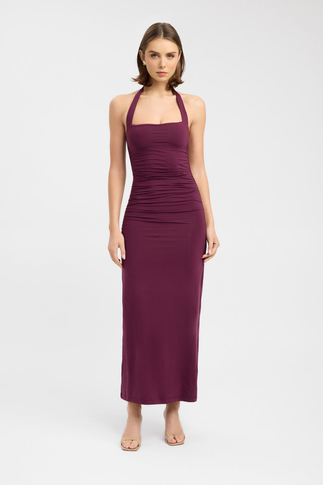 front Hailey Halter Dress Kookai Bodycon Maxi Fitted Squareneck brown womens-dresses 