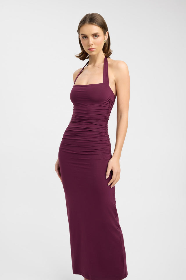 side Hailey Halter Dress Kookai Bodycon Maxi Fitted Squareneck brown womens-dresses 