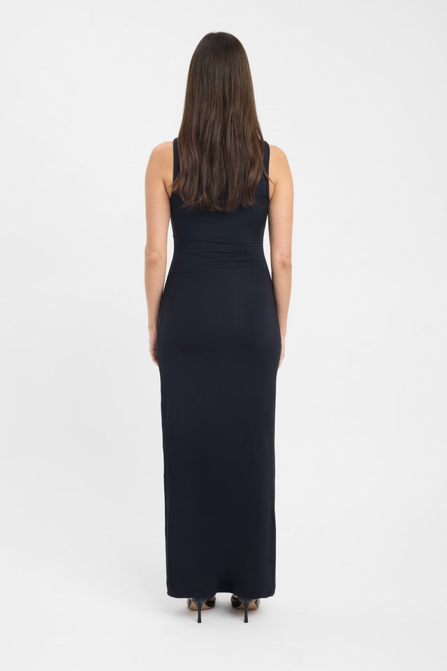 back Trove Trim Dress Kookai Bodycon Maxi Fitted Plungeneck black womens-dresses 