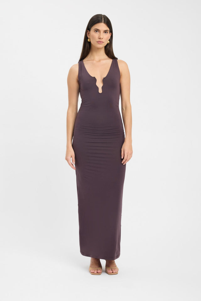 side Trove Trim Dress Kookai Bodycon Maxi Fitted Plungeneck white womens-dresses 