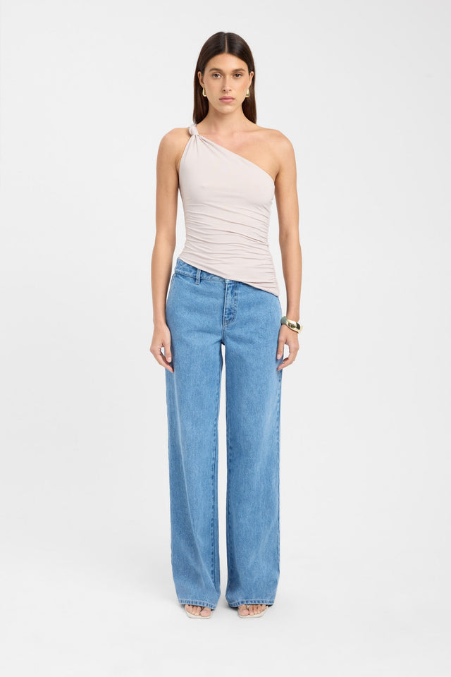 side Iman Knot Top Kookai Fitted Asymmetry Sleeveless Womens-Blouse 