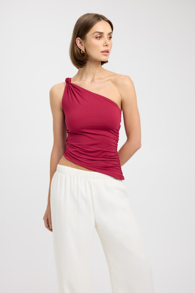 side Iman Knot Top Kookai Fitted Asymmetry Sleeveless Womens-Blouse 