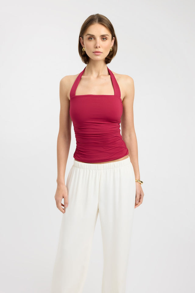 front Hailey Halter Top Kookai Fitted Roundneck Sleeveless Womens-Blouse 