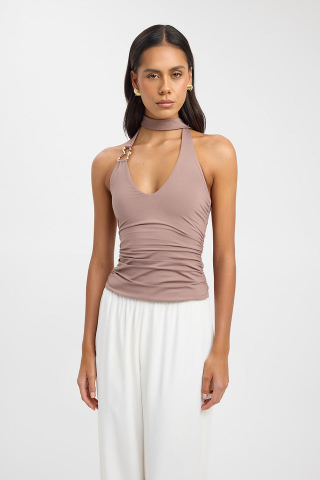 front Demi Top Kookai Fitted Plungeneck Sleeveless Womens-Blouse 