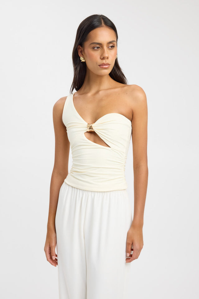 front Solene Top Kookai Fitted Asymmetry Sleeveless Womens-Blouse 