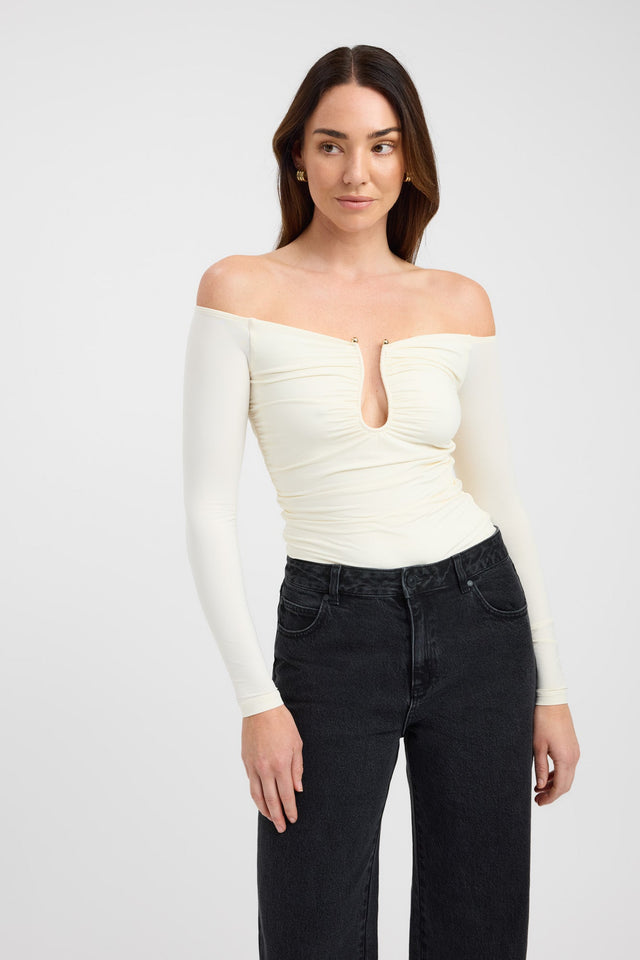 front Astrid Long Sleeve Top Kookai Fitted Plungeneck Long sleeve Womens-Blouse 