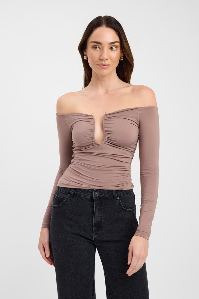 front Astrid Long Sleeve Top Kookai Fitted Plungeneck Long sleeve Womens-Blouse 