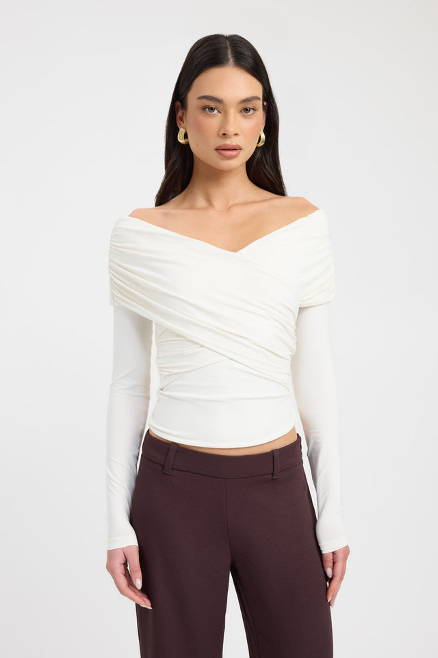 front Kalia Long Sleeve Top Kookai Fitted V-neck Long sleeve Womens-Blouse 