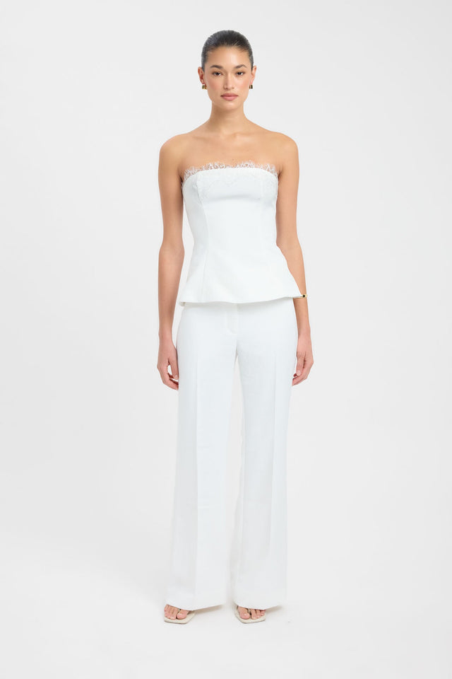 Ariel Strapless Lace Top womens-blouse in white with fitted straight neckline and sleeveless design front