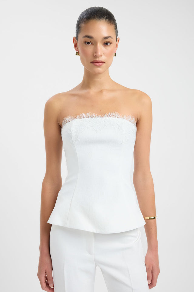 Ariel Strapless Lace Top womens-blouse in white with fitted straight neckline and sleeveless design detail