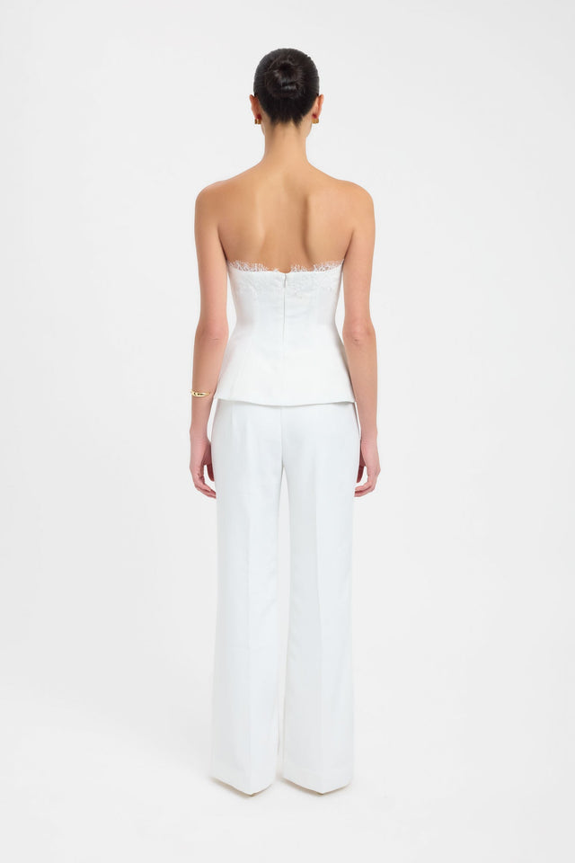 Ariel Strapless Lace Top womens-blouse in white with fitted straight neckline and sleeveless design back
