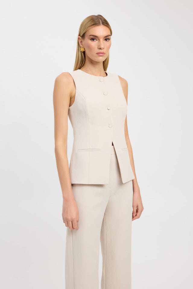 side Ariel Crew Vest Kookai Fitted Roundneck Sleeveless Womens-Blouse 