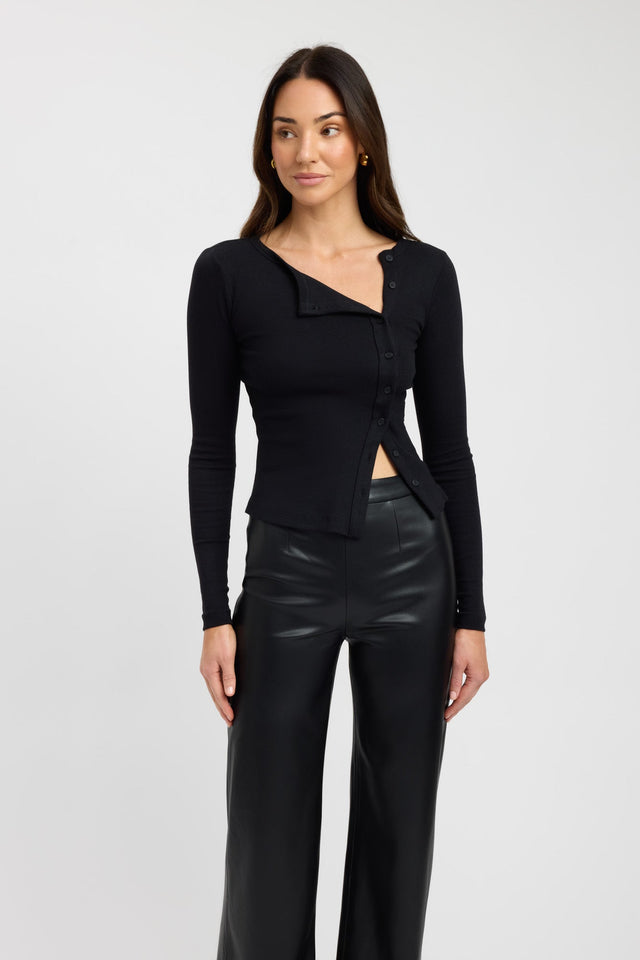 side Bec Button Top Kookai Fitted Roundneck Long sleeve Womens-Blouse 