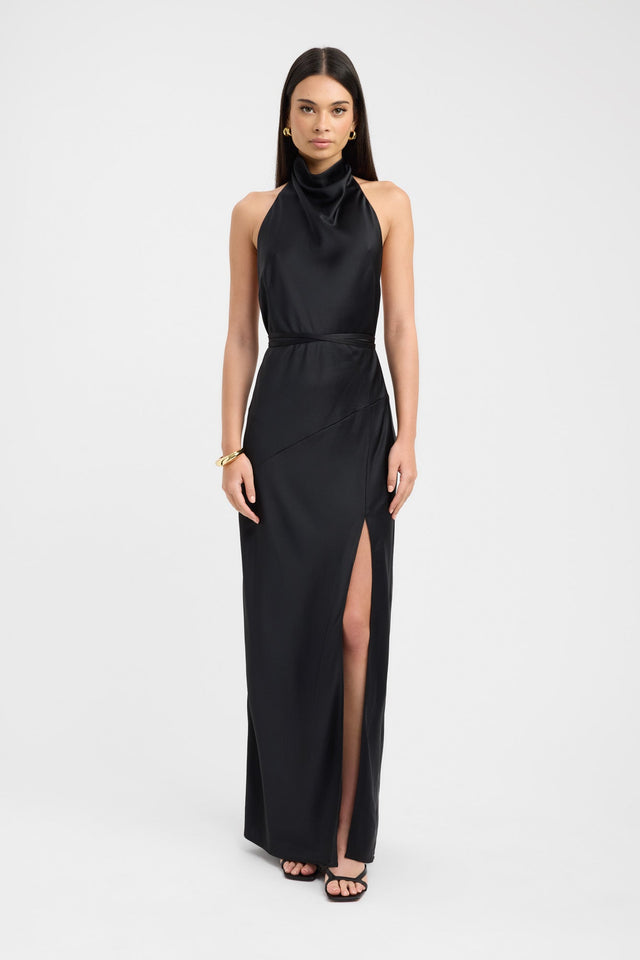 side Palermo Halter Maxi Dress Kookai Straight Maxi Fitted Highneck brown womens-dresses 