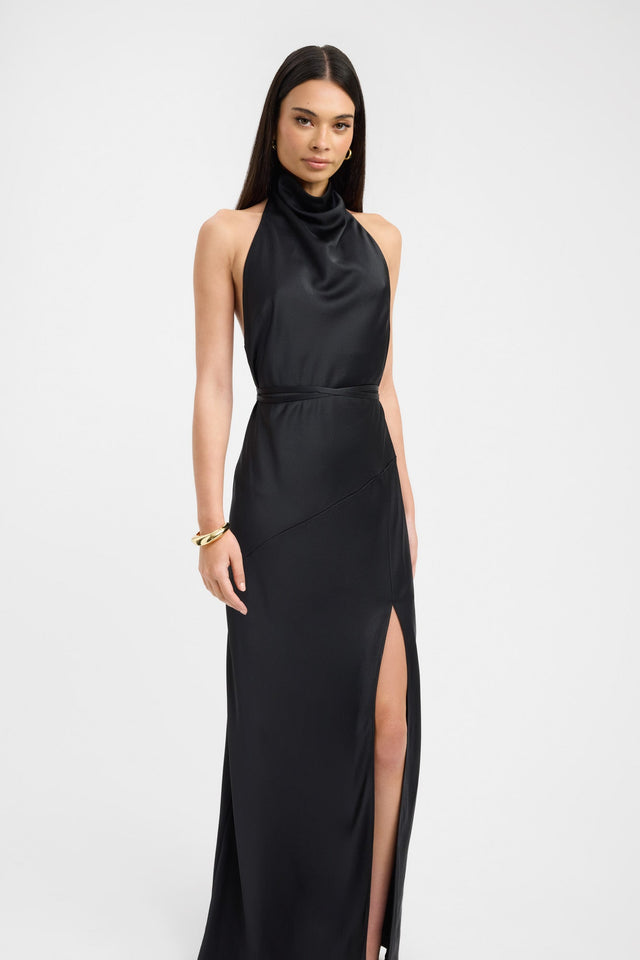 front Palermo Halter Maxi Dress Kookai Straight Maxi Fitted Highneck brown womens-dresses 