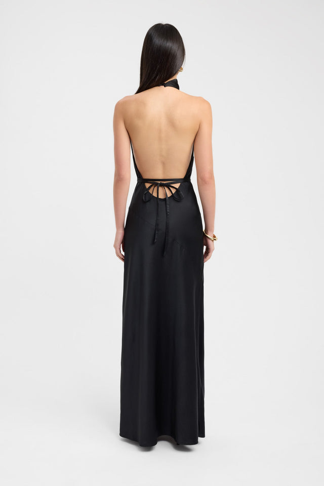 back Palermo Halter Maxi Dress Kookai Straight Maxi Fitted Highneck brown womens-dresses 